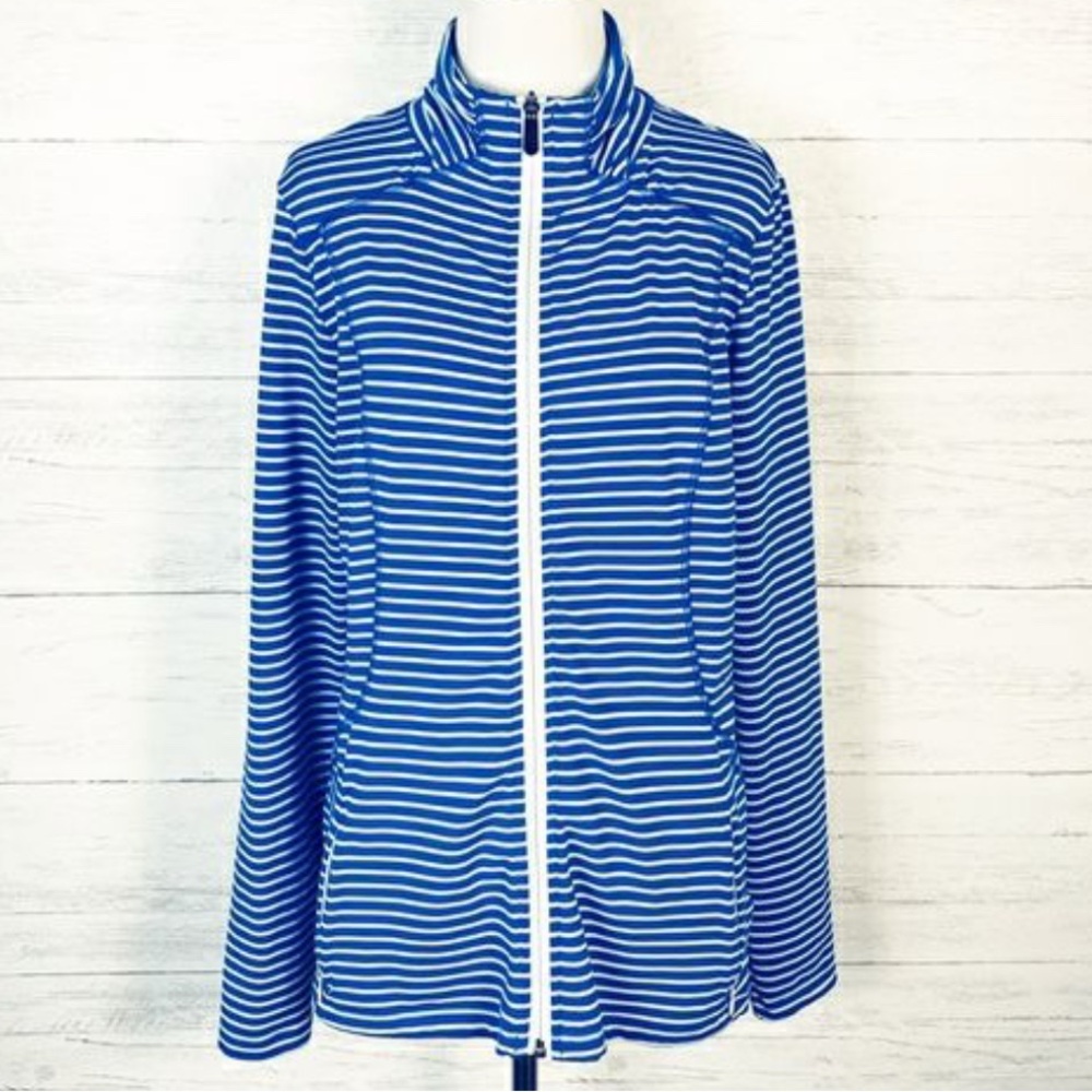 Lole - Striped Essentials Full Zip Cardigan Jacket - Sz Medium - Blue & White